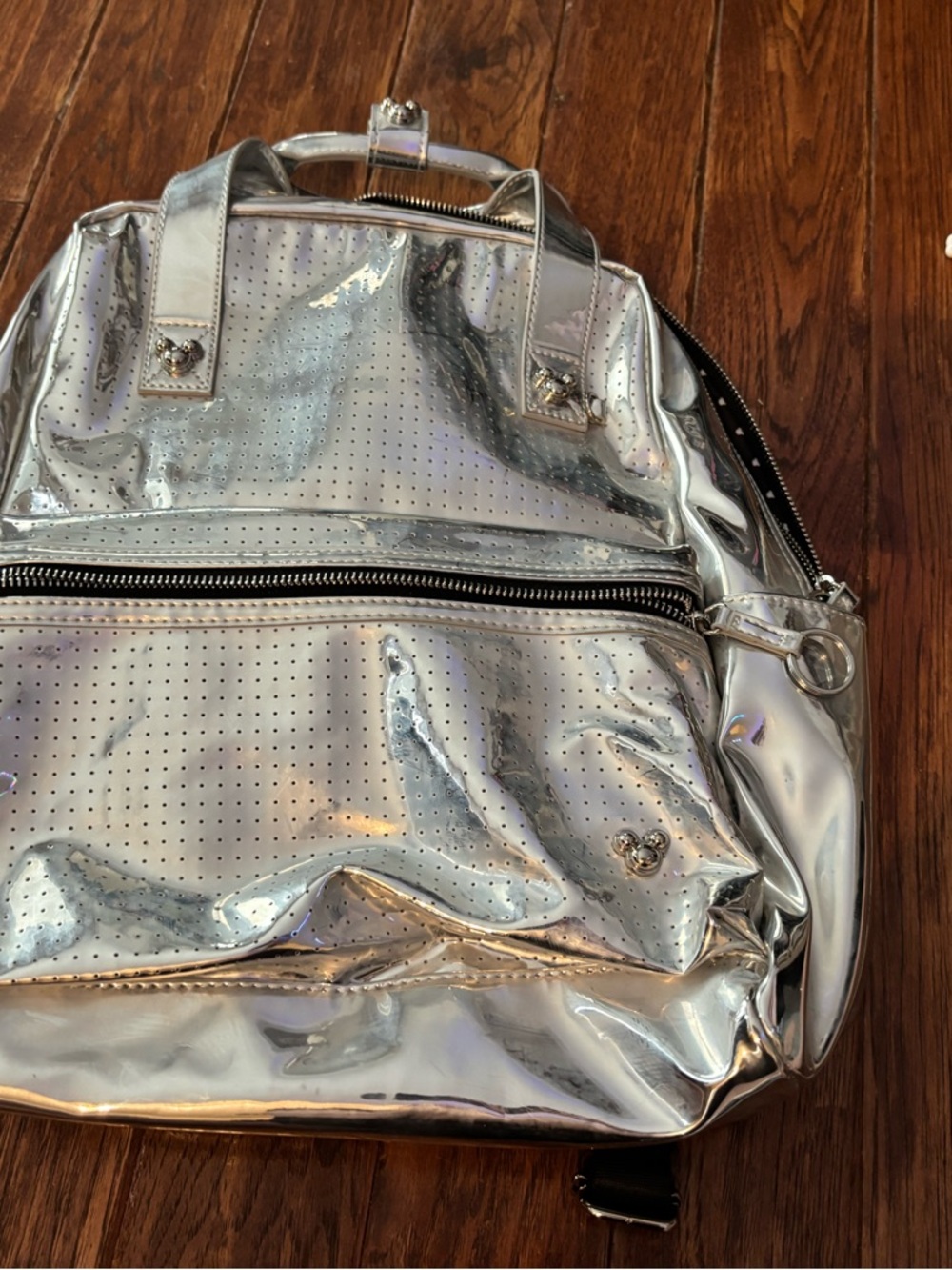 Disney Silver Metallic Backpack Bag Mickey Accents